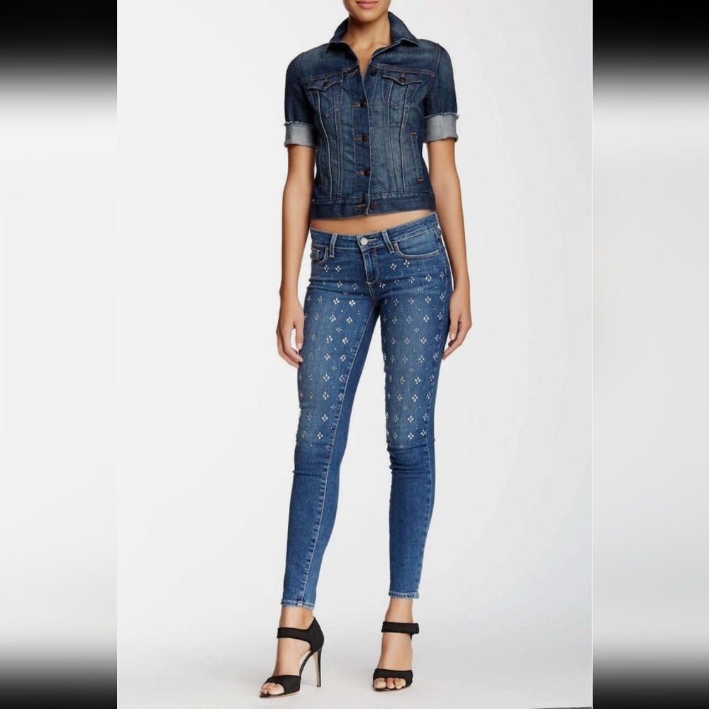 Paige Verdugo Embellished Jeweled Rhinestone Mid-Rise Skinny Jeans